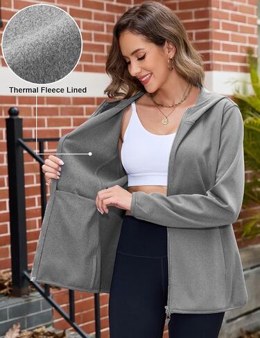 Viracy Womens Full Zip Up Hoodies Lightweight Fleece Jackets Long Sleeve Hiking Sweater with Handy Pockets and Inside Pocket in Kuwait