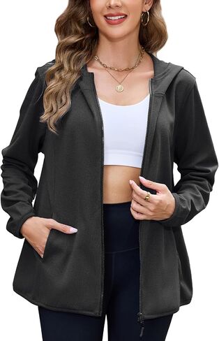 Viracy Womens Full Zip Up Hoodies Lightweight Fleece Jackets Long Sleeve Hiking Sweater with Handy Pockets and Inside Pocket in Kuwait
