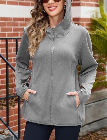 Viracy Womens Full Zip Up Hoodies Lightweight Fleece Jackets Long Sleeve Hiking Sweater with Handy Pockets and Inside Pocket in Kuwait
