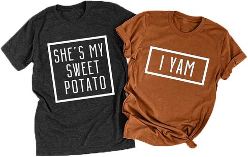 She's My Sweet Potato I Yam T-Shirt Couples Holiday Matching Shirts for Husband and Wife Casual Short Sleeve Tops in Kuwait