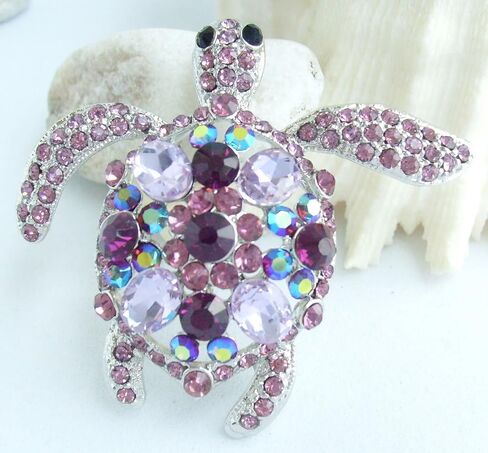 Unique Animal 2.36" Rhinestone Crystal Turtle Tortoise Brooch Pin Pendant BZ3344 in Saudi Arabia