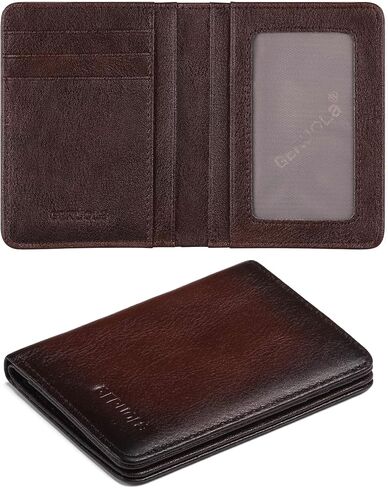 Bifold Slim Men Wallet Genuine Leather Thin, Small Vertical RFID Blocking Wallets for Men ，Compact & Stylish with Clear ID Windows (Coffee) in Saudi Arabia