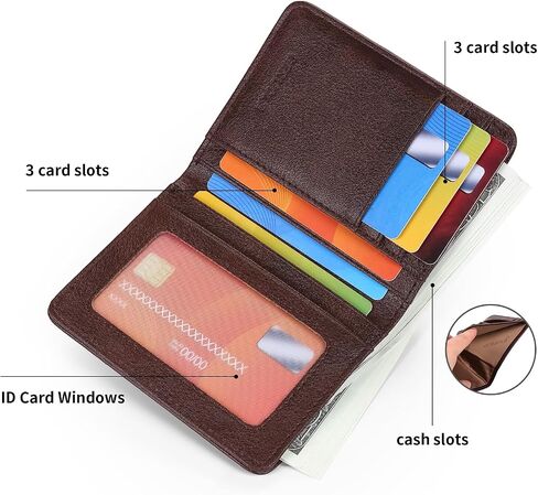 Bifold Slim Men Wallet Genuine Leather Thin, Small Vertical RFID Blocking Wallets for Men ，Compact & Stylish with Clear ID Windows (Coffee) in Saudi Arabia