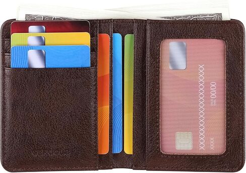 Bifold Slim Men Wallet Genuine Leather Thin, Small Vertical RFID Blocking Wallets for Men ，Compact & Stylish with Clear ID Windows (Coffee) in Saudi Arabia