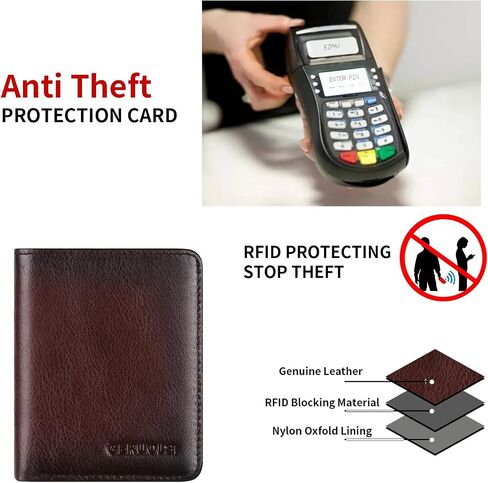 Bifold Slim Men Wallet Genuine Leather Thin, Small Vertical RFID Blocking Wallets for Men ，Compact & Stylish with Clear ID Windows (Coffee) in Saudi Arabia