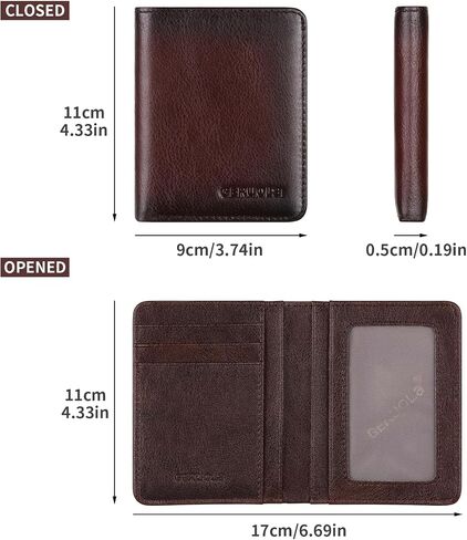 Bifold Slim Men Wallet Genuine Leather Thin, Small Vertical RFID Blocking Wallets for Men ，Compact & Stylish with Clear ID Windows (Coffee) in Saudi Arabia
