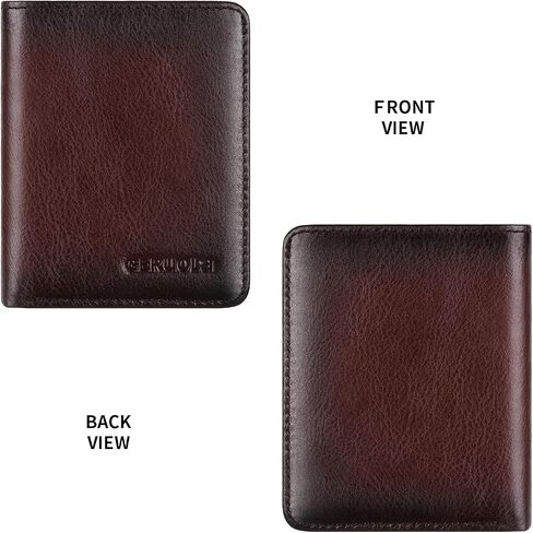Bifold Slim Men Wallet Genuine Leather Thin, Small Vertical RFID Blocking Wallets for Men ，Compact & Stylish with Clear ID Windows (Coffee) in Saudi Arabia