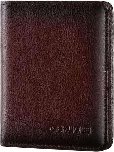 Bifold Slim Men Wallet Genuine Leather Thin, Small Vertical RFID Blocking Wallets for Men ，Compact & Stylish with Clear ID Windows (Coffee) in Saudi Arabia
