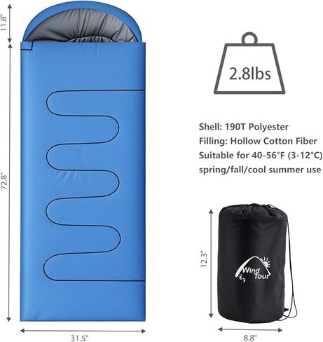 Wind Tour 3 Season Lightweight Waterproof Sleeping Bag Indoor & Outdoor Spliceable Single Sleeping bag 1.35kg with left and right zippers for Hiking Backpacking Camping Traveling in Kuwait
