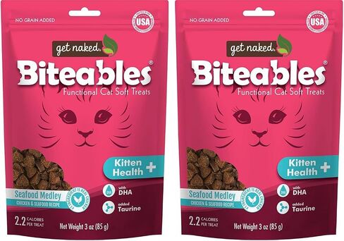 Get Naked Biteables Natural Soft Treats for Cats, Kitten Health Plus, Seafood Medley Recipe, 3 oz, 1 Pouch in Kuwait