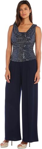 R&M Richards Elegant Metallic Glitter Knit Sleeveless Jumpsuit W/Cowl Neck & Wide-Leg Pants in Saudi Arabia