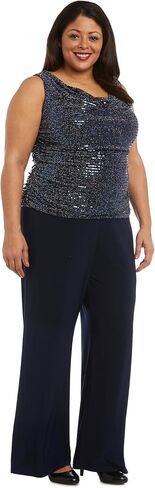 R&M Richards Elegant Metallic Glitter Knit Sleeveless Jumpsuit W/Cowl Neck & Wide-Leg Pants in Saudi Arabia