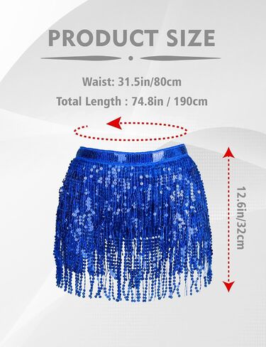 Tassel Sequin Skirt Belly Dance Hip Scarf with Fringe for Women, Sparkle Elastic Waist Performance Rave Festival Costume in Kuwait