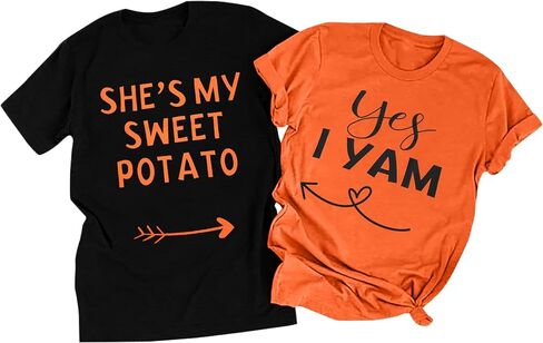 She's My Sweet Potato I Yam T-Shirt Couples Holiday Matching Shirts for Husband and Wife Casual Short Sleeve Tops in Kuwait