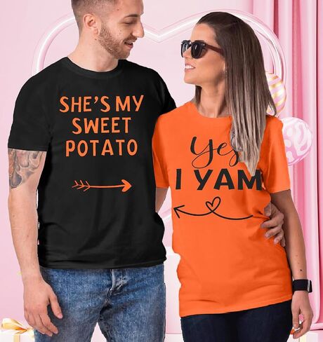 She's My Sweet Potato I Yam T-Shirt Couples Holiday Matching Shirts for Husband and Wife Casual Short Sleeve Tops in Kuwait