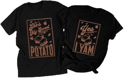 She's My Sweet Potato I Yam T-Shirt Couples Holiday Matching Shirts for Husband and Wife Casual Short Sleeve Tops in Kuwait