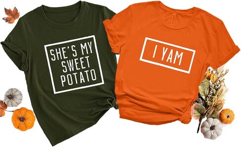 She's My Sweet Potato I Yam T-Shirt Couples Holiday Matching Shirts for Husband and Wife Casual Short Sleeve Tops in Kuwait