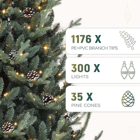 YITAHOME 7.5ft Prelit Snow Flocked Christmas Tree with Remote, Hinged Pine Christmas Tree with 550 Warm White/Multicolor Changing Lights, 1550 Branch Tips, and Foldable Base for Home, Party Decoration in Saudi Arabia