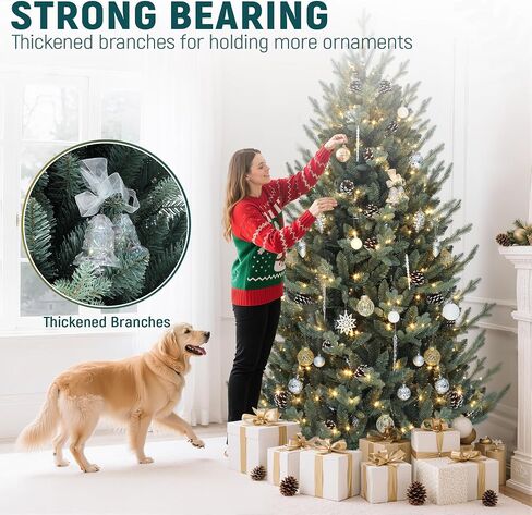 YITAHOME 7.5ft Prelit Snow Flocked Christmas Tree with Remote, Hinged Pine Christmas Tree with 550 Warm White/Multicolor Changing Lights, 1550 Branch Tips, and Foldable Base for Home, Party Decoration in Saudi Arabia
