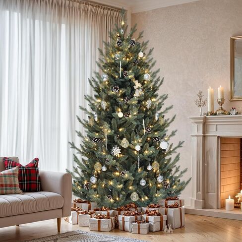 YITAHOME 7.5ft Prelit Snow Flocked Christmas Tree with Remote, Hinged Pine Christmas Tree with 550 Warm White/Multicolor Changing Lights, 1550 Branch Tips, and Foldable Base for Home, Party Decoration in Saudi Arabia