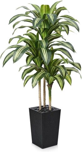 شجرة Dracaena الاصطناعية بطول 5 أقدام - شجرة صناعية مقاومة للأشعة فوق البنفسجية مع زارع مستدق كبير وحصى - نباتات وهمية طويلة داخلية وخارجية، نبات أرضي بوعاء لديكور الشرفة في غرفة المعيشة المنزلية، VN127 in Kuwait