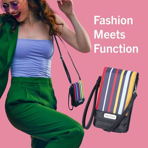 حقيبة كروس للنساء من Nautica Catalina RFID، حامل محفظة للسفر من الجلد النباتي المدمج للهاتف الخلوي in Saudi Arabia