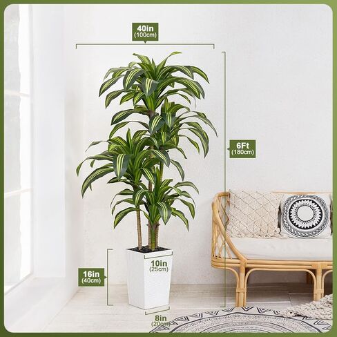شجرة Dracaena الاصطناعية بطول 5 أقدام - شجرة صناعية مقاومة للأشعة فوق البنفسجية مع زارع مستدق كبير وحصى - نباتات وهمية طويلة داخلية وخارجية، نبات أرضي بوعاء لديكور الشرفة في غرفة المعيشة المنزلية، VN127 in Kuwait