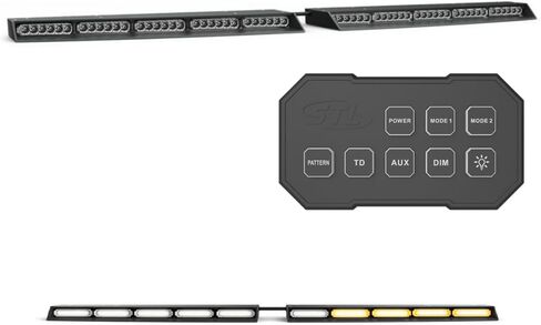 SpeedTech Lights Raptor TIR الجزء العلوي من الزجاج الأمامي الداخلي المقسم LED ستروب حاجب ضوء أضواء الطوارئ للمركبات والشرطة مع قوس وصندوق التحكم - كهرماني / واضح بالتناوب in Kuwait