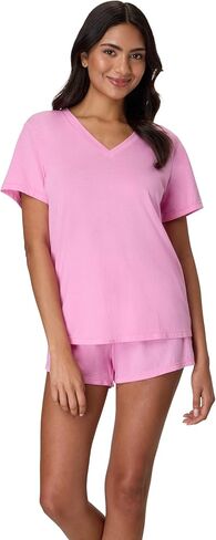 Hanes Women's Originals 2-Piece Lounge, Supersoft V-Neck Tee & Sleep Shorts Loungewear Set in Saudi Arabia
