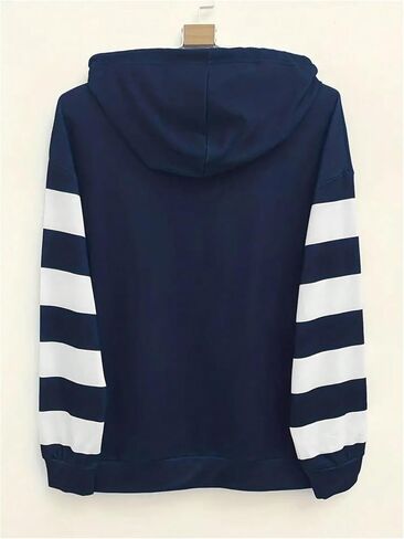 WDIRARA Women's Anchor Graphic Half Zip Hoodie Striped Long Sleeve Hooded Sweatshirt in Saudi Arabia