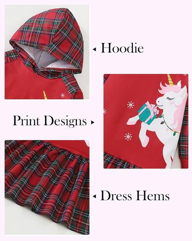 Girls Long Sleeve Dress: Toddler Girl Unicorn Christmas Hoodie Sweatshirt A-Line Dresses for Fall Winter Party 2-7Y in Saudi Arabia
