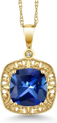 قلادة من الذهب الأصفر عيار 10 قيراط من Gem Stone King مصنوعة من الياقوت والألماس للنساء (2.50 قيراط، وسادة 8 مم مع سلسلة 18 بوصة) in Saudi Arabia