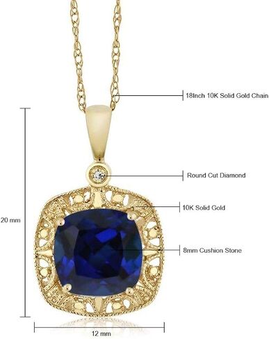قلادة من الذهب الأصفر عيار 10 قيراط من Gem Stone King مصنوعة من الياقوت والألماس للنساء (2.50 قيراط، وسادة 8 مم مع سلسلة 18 بوصة) in Saudi Arabia