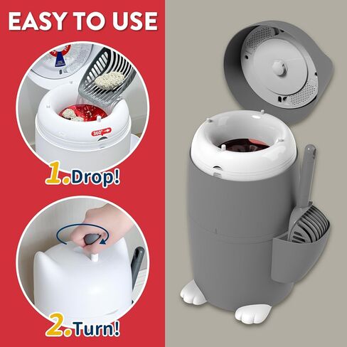 Red Rocket Cat Litter Pail Kitty Twist'R Plus, Odor Free Cat Waste Disposal System Litter Receptacle with Fast Sift Scoop, Turn Handle Mode Patented Twist Technology, with 2X Refill Bag in Saudi Arabia