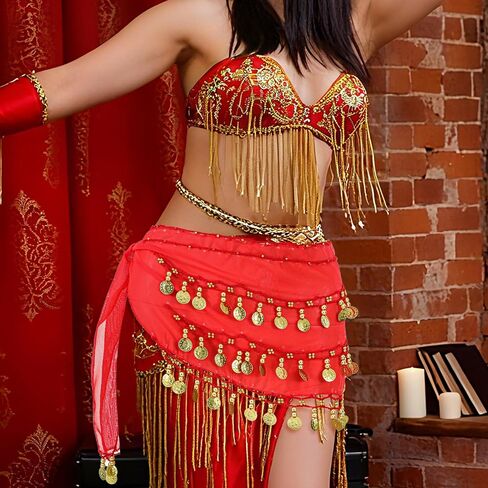 وشاح الورك للرقص الشرقي مع أقراص معدنية لامعة، تنورة الراقصة البطنية ملفوفة لزي الرقص الشرقي للنساء لرقص اليوغا in Saudi Arabia