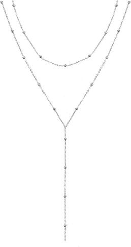 Drop Lariat Chain for Women, Dainty Layered Long Gold/Silver Necklaces Trendy Tassel Beaded Y Shaped Necklace Teardrop Jewelry Gifts for Ladies Mother Wife in Saudi Arabia