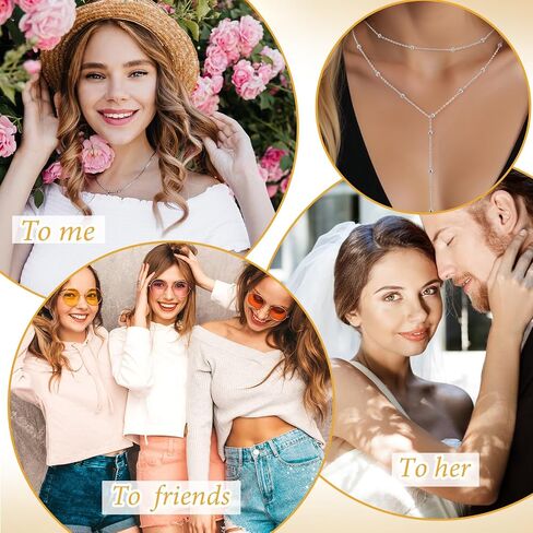 Drop Lariat Chain for Women, Dainty Layered Long Gold/Silver Necklaces Trendy Tassel Beaded Y Shaped Necklace Teardrop Jewelry Gifts for Ladies Mother Wife in Saudi Arabia