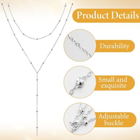 Drop Lariat Chain for Women, Dainty Layered Long Gold/Silver Necklaces Trendy Tassel Beaded Y Shaped Necklace Teardrop Jewelry Gifts for Ladies Mother Wife in Saudi Arabia