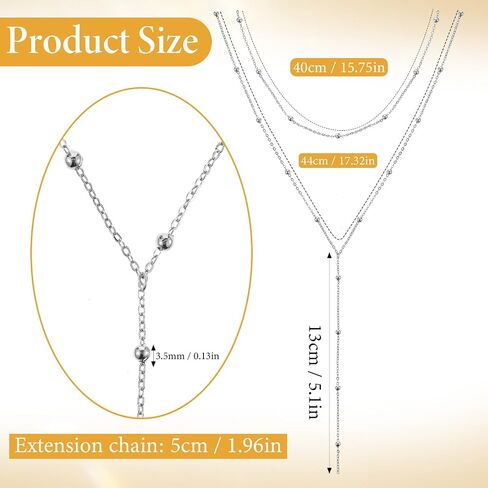 Drop Lariat Chain for Women, Dainty Layered Long Gold/Silver Necklaces Trendy Tassel Beaded Y Shaped Necklace Teardrop Jewelry Gifts for Ladies Mother Wife in Saudi Arabia