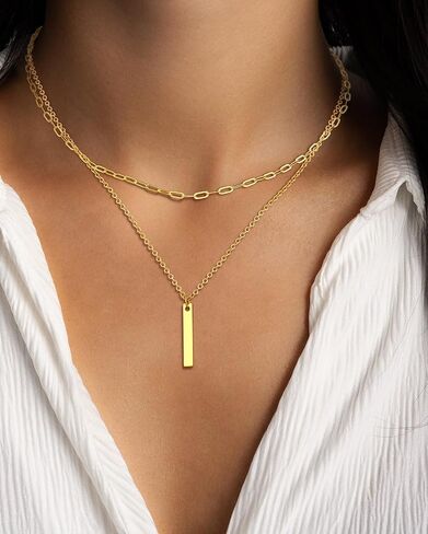 Dainty Gold Layered Necklace for Women,14k Gold Plated Paperclip Link Chain Cross Bar Heart Tag Cubic Zirconia Pendant Necklace Set,Gold Jewelry Gift for Women in Saudi Arabia