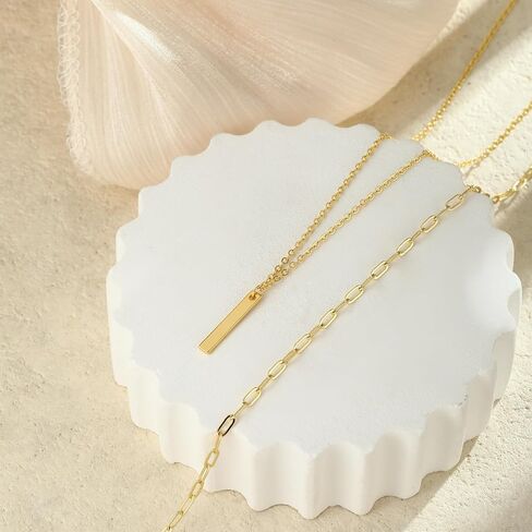 Dainty Gold Layered Necklace for Women,14k Gold Plated Paperclip Link Chain Cross Bar Heart Tag Cubic Zirconia Pendant Necklace Set,Gold Jewelry Gift for Women in Saudi Arabia