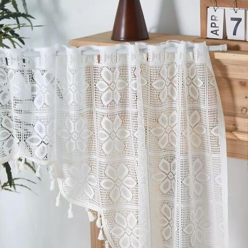 GET ENAI White Lace Semi Sheer Swag Curtains Valance for Small Windows, Floral Embroidered Sheer Kitchen Valance Curtain Tier Topper Window Treatments for Living Room, Doorway, Bathroom in Saudi Arabia