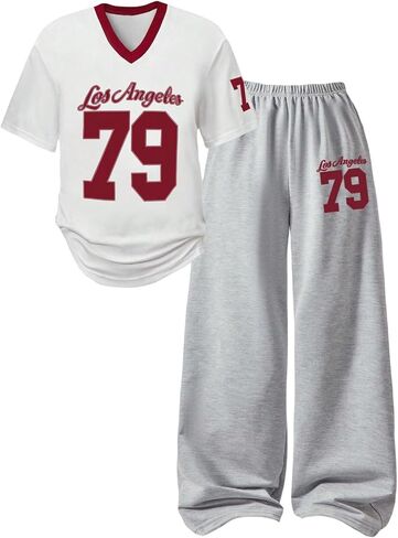 Floerns Girl's 2 Piece Outfit Number Print Short Sleeve T Shirts Wide Leg Pants Set in Saudi Arabia