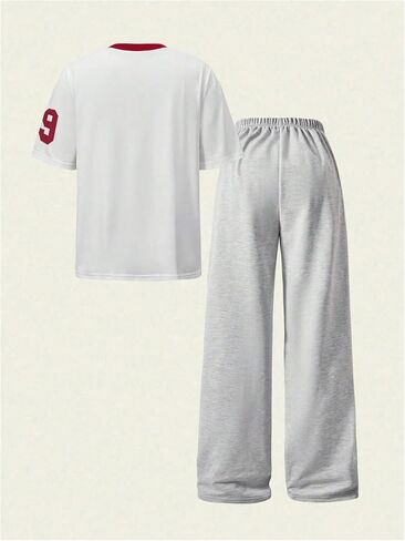 Floerns Girl's 2 Piece Outfit Number Print Short Sleeve T Shirts Wide Leg Pants Set in Saudi Arabia