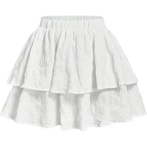 تنورة نسائية صغيرة مكشكشة ذات طبقات Y2k من GORGLITTER تنانير متزلج لطيفة ذات طبقات عالية الخصر ومتدفقة in Kuwait