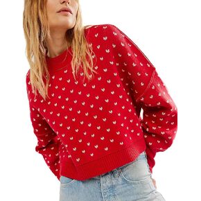 Womens Cropped Pullover Sweater Polka Dot Chunky Knit Sweater Floral Printed Crewneck Long Sleeve Fall Winter Outfits in Saudi Arabia