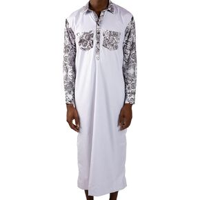Men’s Thobe – Urban Printed Thobe for Men - Long Sleeve Islamic Robe - Kaftan for Eid, Prayer, Ramadan & Casual Outfits in Saudi Arabia