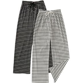 Women's 2 Pack Stripe Wide Leg Pj Pants Knot Front Comfy Lounge Pajama Bottoms Casual Trousers in Saudi Arabia