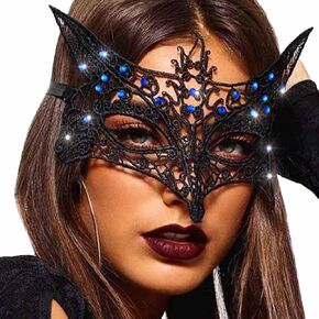 Masquerade Lace Mask for Women Fox Eye Masks Black Face Mask for Party Halloween Cosplay in Kuwait