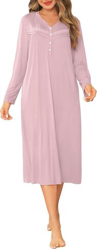 Vlazom Women's Nightgowns Comfortable Warm Long Sleeve Nightdress Soft Button Down Housecoat with Pockets S-XXL in Saudi Arabia